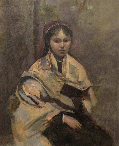 Jeune fille assise un livre a la main
